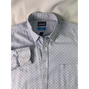 Stafford‎ Life in Motion Men's XL Blue Diamond Print Dress Shirt Coolmax 17-17.5